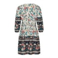 thumbnail image 4 of DYMADE Women Basic Pullover 3/4 Sleeve V-Neck Floral Print Midi Dress, 4 of 6