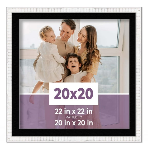 20x20 Frame White With Black Picture Mat For 20x20 Photo - White 22x22 Frame To Display Print or
