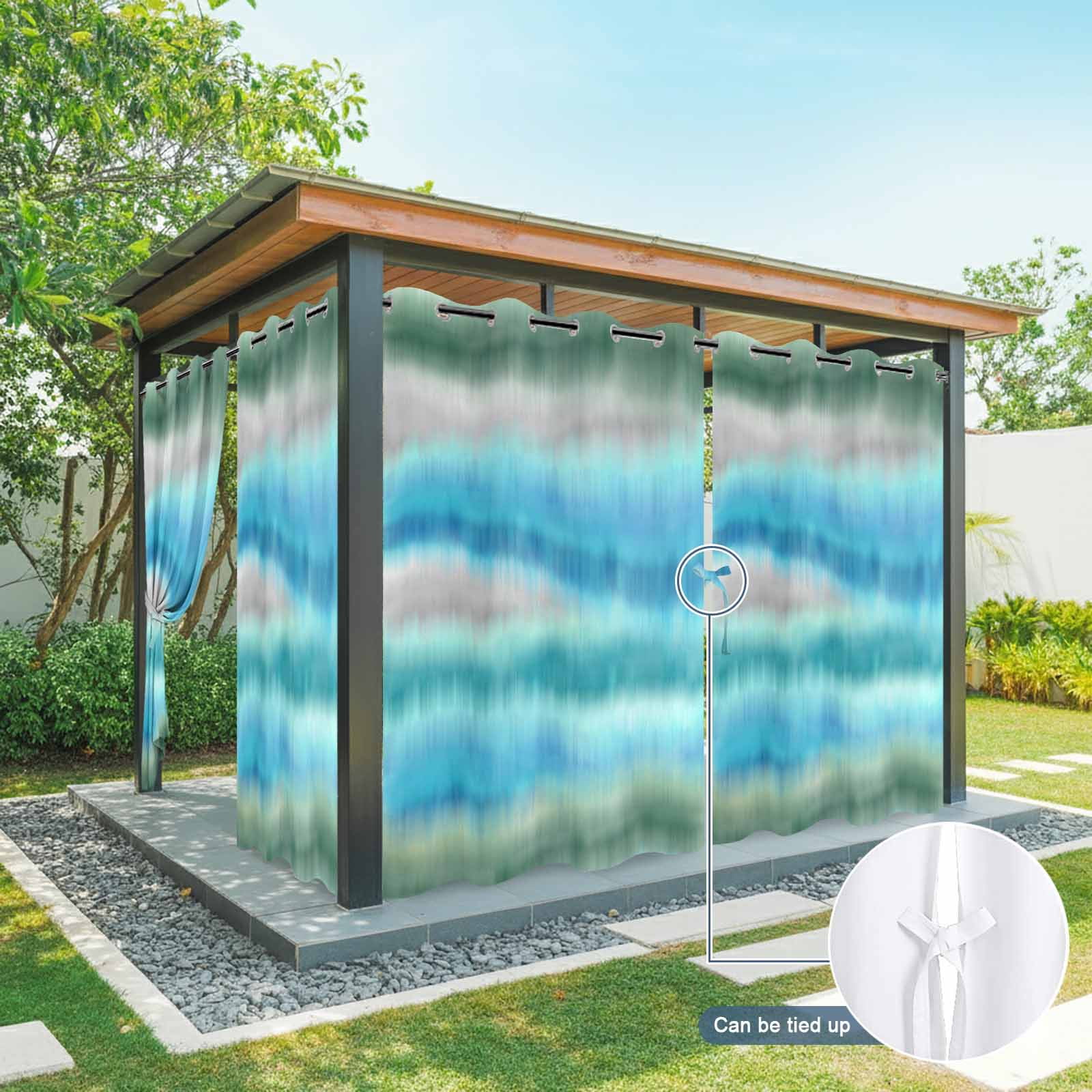 Aqua Gradient Sea Mist Outdoor Curtains for Patio, Abstract Blue Green Water Ripples Sunshade Privacy Drapes Grommet Waterproof Outside Curtains for Porch/Cabana/Balcony 54"x 108", 1 Panel