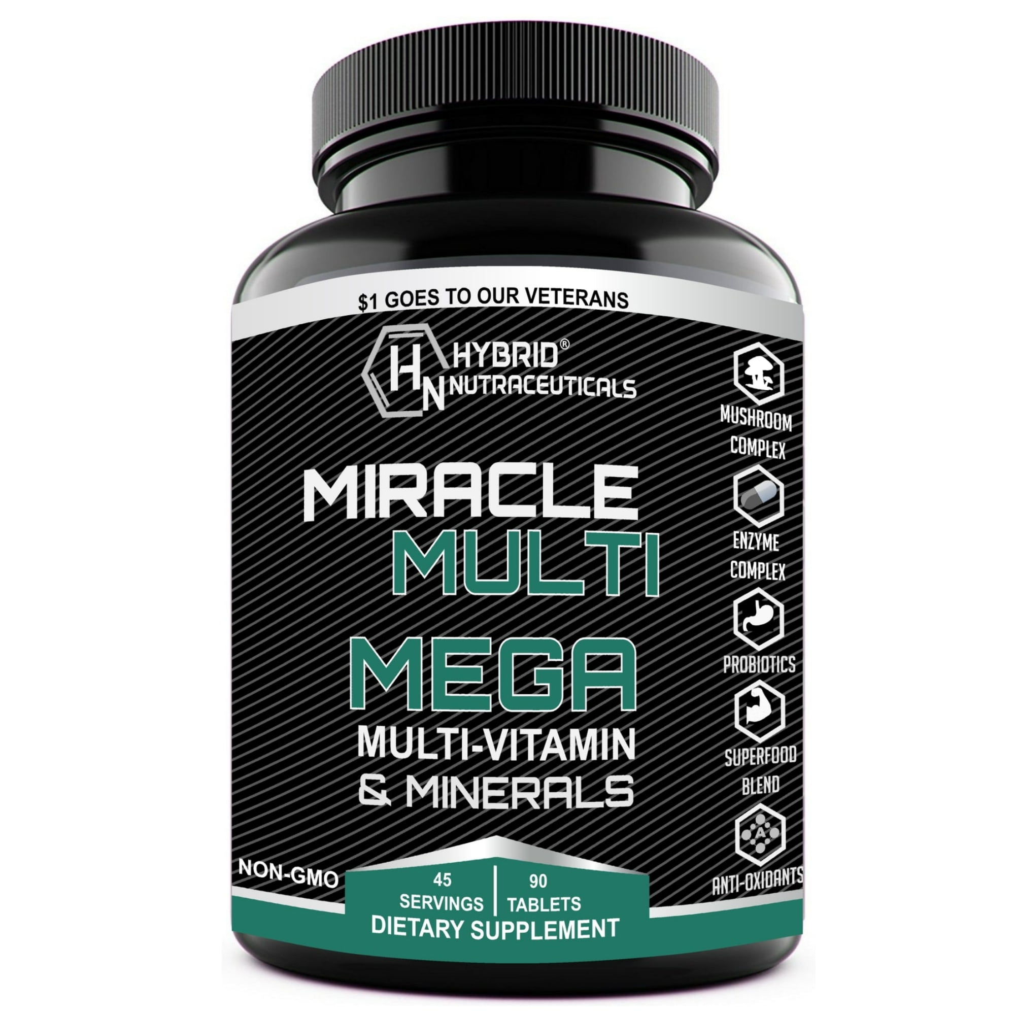 MiracleMulti MEGA MultiVitamin & Mineral with Probiotics - High Potency, Superfood Enzyme Blend for Heart Health, Immune Support, Non-GMO - 90 Tablets