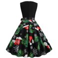 thumbnail image 4 of HKEJIAOI Robes de Cocktail Cadeau d'Anniversaire Noël Femmes Rétro Imprimé Patchwork Sans Manches Soirée Col Rond Fermeture Éclair Fête Bal Vintage Robe Économies Liquidation Vert, 4 of 6