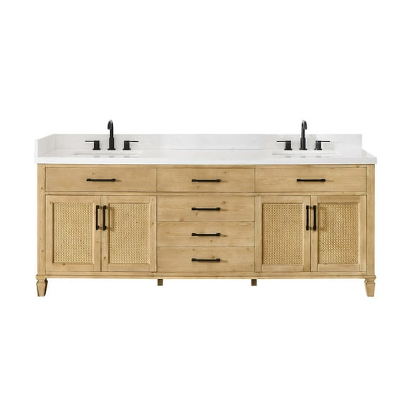 Altair-13 84" Double Bathroom Vanity in with Grain White Engineered Stone Countertop