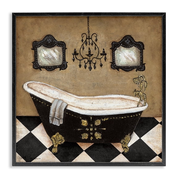 Stupell Industries Traditional Elegant Vintage Bathtub Black Framed Giclee Art, 12 x 12, by Janet Tava