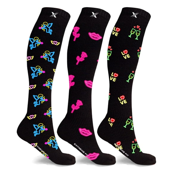 Neon Everyday Wear Knee High Compression Socks - 3 Pair