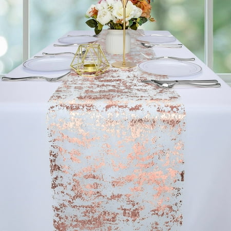 

Rose Gold Table Runner 11 inch x 32 Feet Glitter Metallic Table Runner Sparkly Thin Mesh Table Runne
