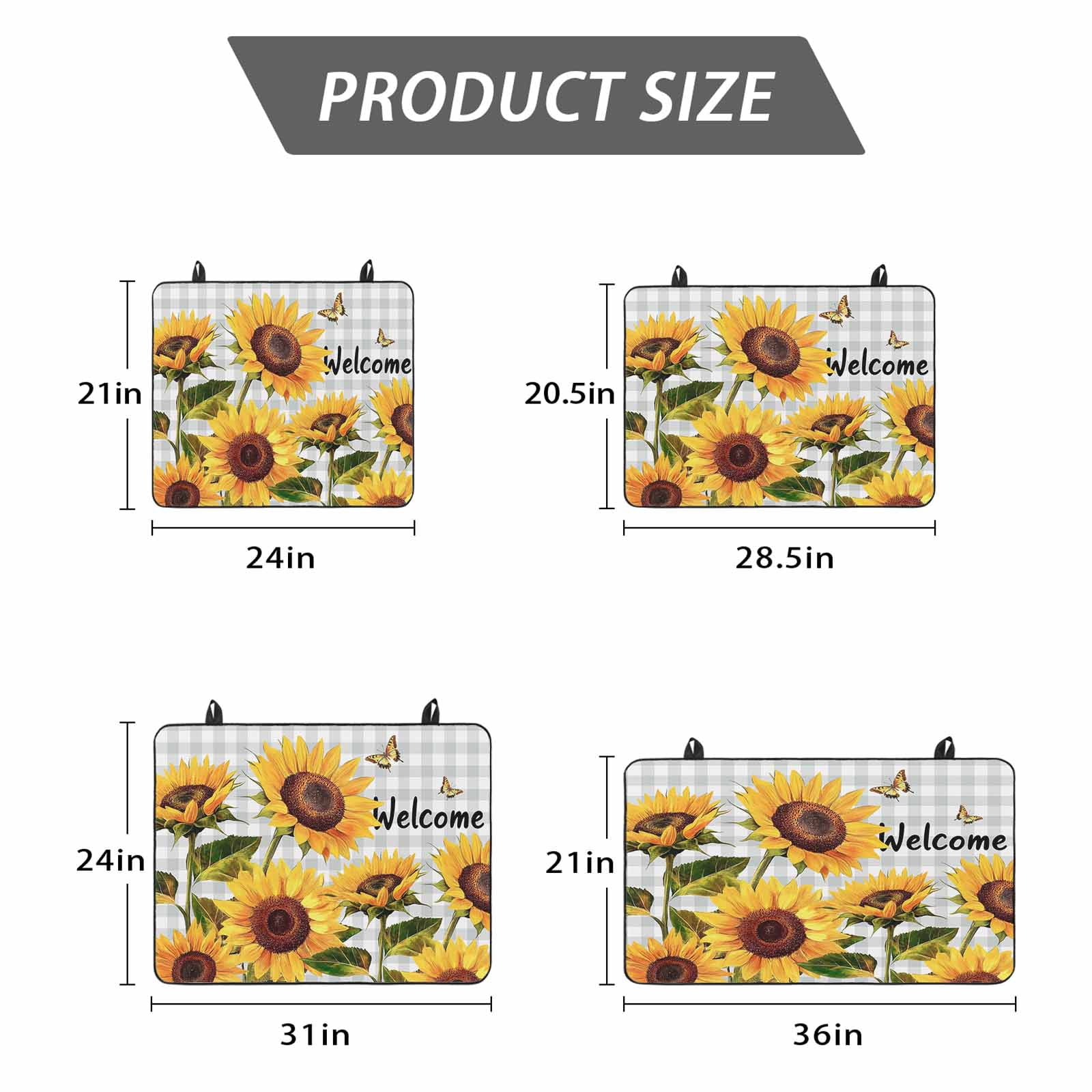 Yellow Sunflower Stove Top Cover for Electric Stove, Heat-proof & Non Slip Glass Top Stove Cover Protector, Butterfly Grey Buffalo Plaid Spring Kitchen Flat Cooktop Rubber Mat 24x21 Inches