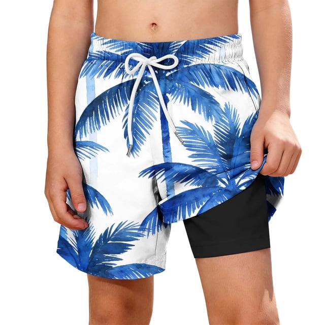 Zpanxa Boys Polyester Shorts Print Pattern with Double Layer Pockets Elastic Waistband Beach Sports Shorts 11 Years
