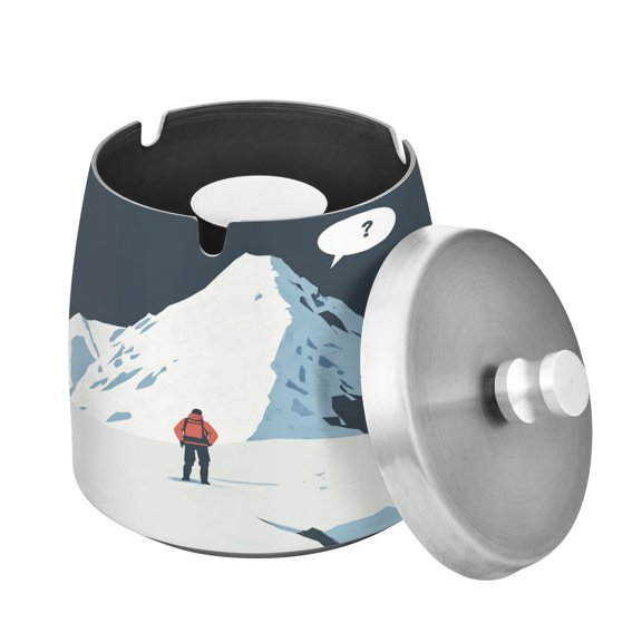 Ashtray with Lid for Cigarette, Stainless Steel Smokeless Odorless Windproof Ashtrays, for Home Office Tabletop Outside Patio Outdoor Balcony Mountain