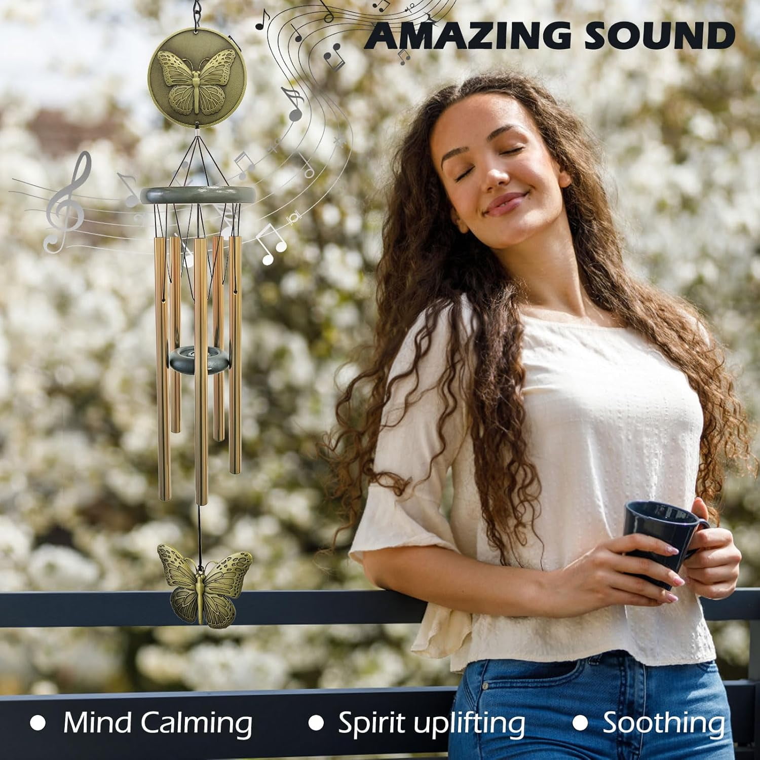 Wind Chimes Outdoor, 32” Bronze Butterfly Wind Chime for Garden Patio Yard Decor, Gift for Women