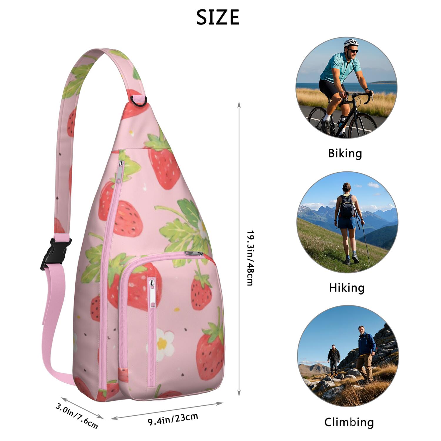 Strawberry Sling Backpack Crossbody Travel Hiking Chest Backpack Shoulder Daypack for Women Men Unisex