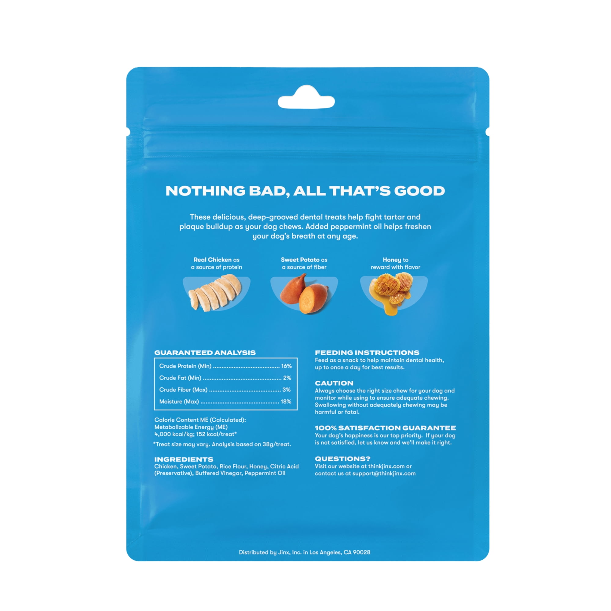 Jinx Chicken Flavor Dental Treats for Medium Dogs, 8.8 oz Bag, 7 Treats