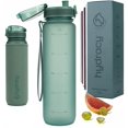 thumbnail image 1 of Botella de agua Hydracy con marcador de tiempo, 1 litro, sin BPA, con funda, 1 of 9