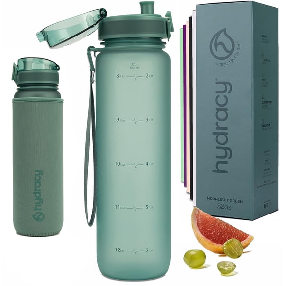 Botella de agua Hydracy con marcador de tiempo, 1 litro, sin BPA, con funda