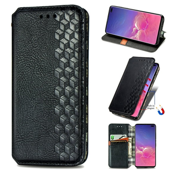 Galaxy S10e Case, PU Leather TPU Wallet Cover with Card Holder Kickstand Hidden Magnetic Adsorption Shockproof Flip Folio Cell Phone Case for Samsung Galaxy S10e 5.8 inch 2019, Black