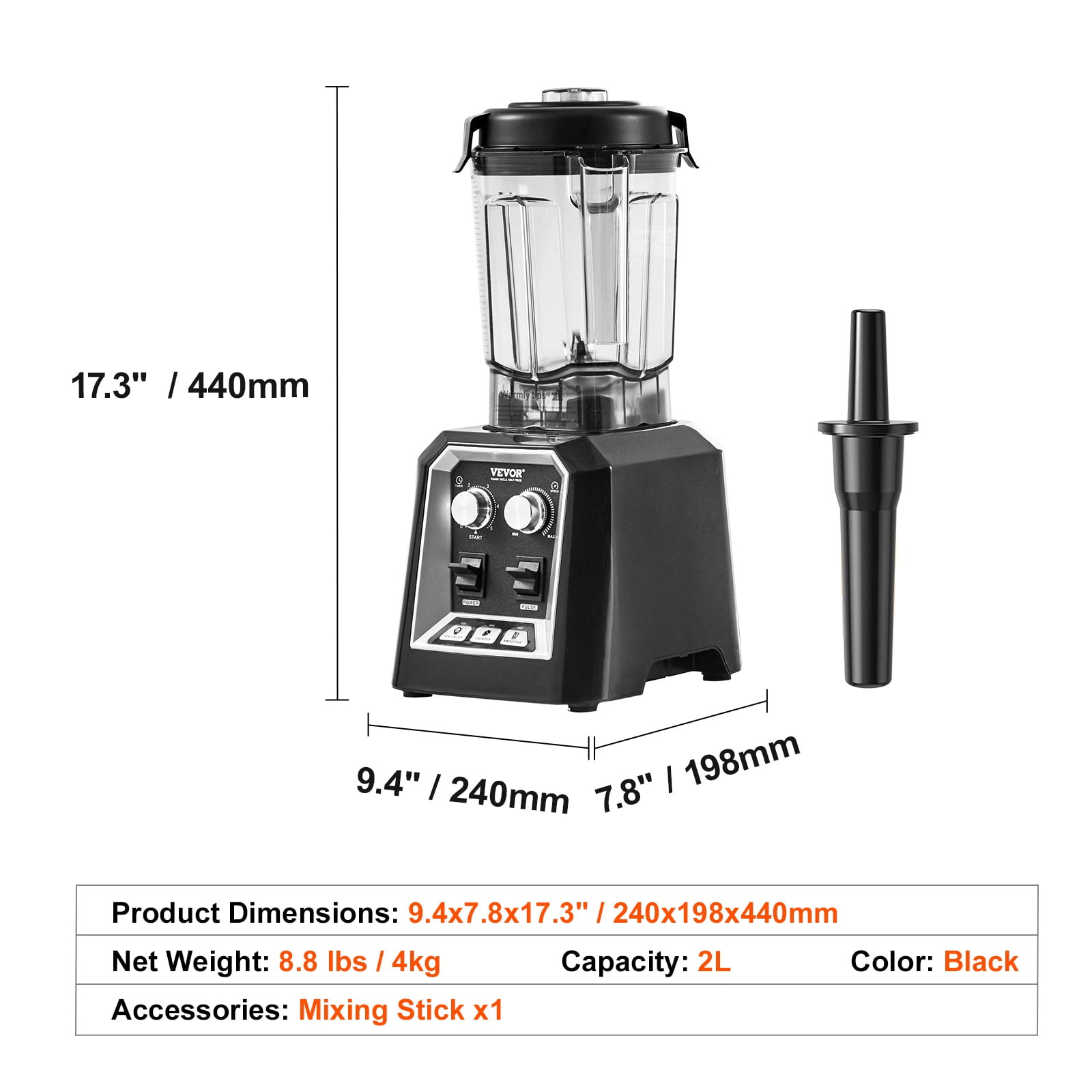 KFFKFF Blender  68-ounce smoothies shakes Commercial Countertop Blenders，Black