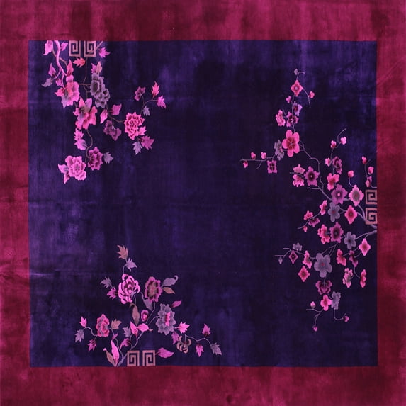 Ahgly Company Indoor Square Oriental Pink Asian Inspired Area Rugs, 6' Square