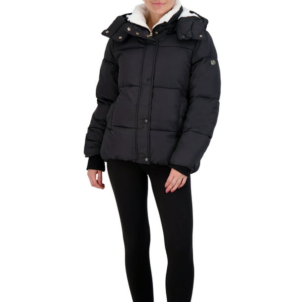 Jessica Simpson Women S Oversized Faux Fur Lined Puffer Coat Com Oversized Faux Fur Lined Puffer Coat, Jessica Simpson Black Faux Fur Trim Hooded Puffer Coat