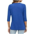 thumbnail image 4 of Fanxing 3/4 Sleeve Shirts for Women Summer Crew Neck T Shirts Trendy Solid Color Basic Tees Shirt Blue,M, 4 of 7