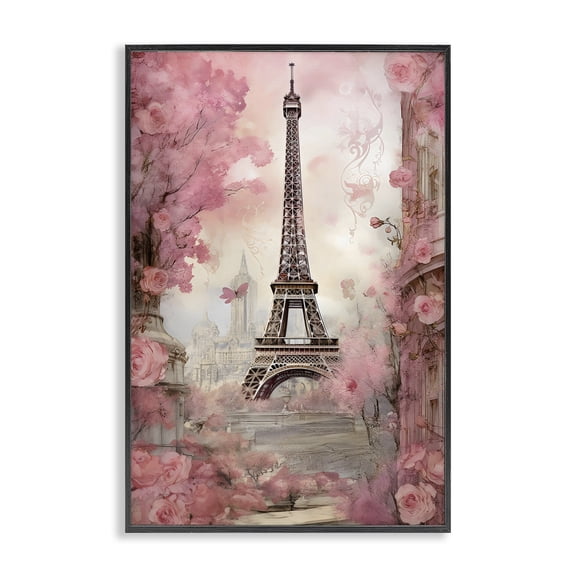 Stupell Industries Contemporary Paris City View in Bloom Black Framed Giclee Art, 12 x 18, by Creative Studio