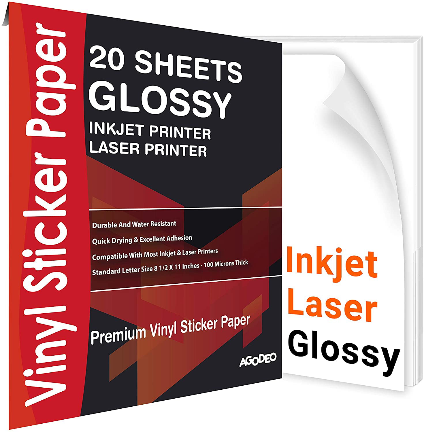 Printable Vinyl Decal Sticker Paper 20 Premium Glossy Waterproof Paper Sheets for Inkjet Printer Dries Quickly and Holds Ink Perfectly