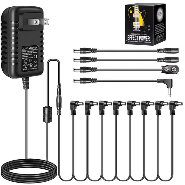 Adaptador de Fuente de Alimentación Pigtone 9V Negra Punta Negativa para Pedales de Guitarra