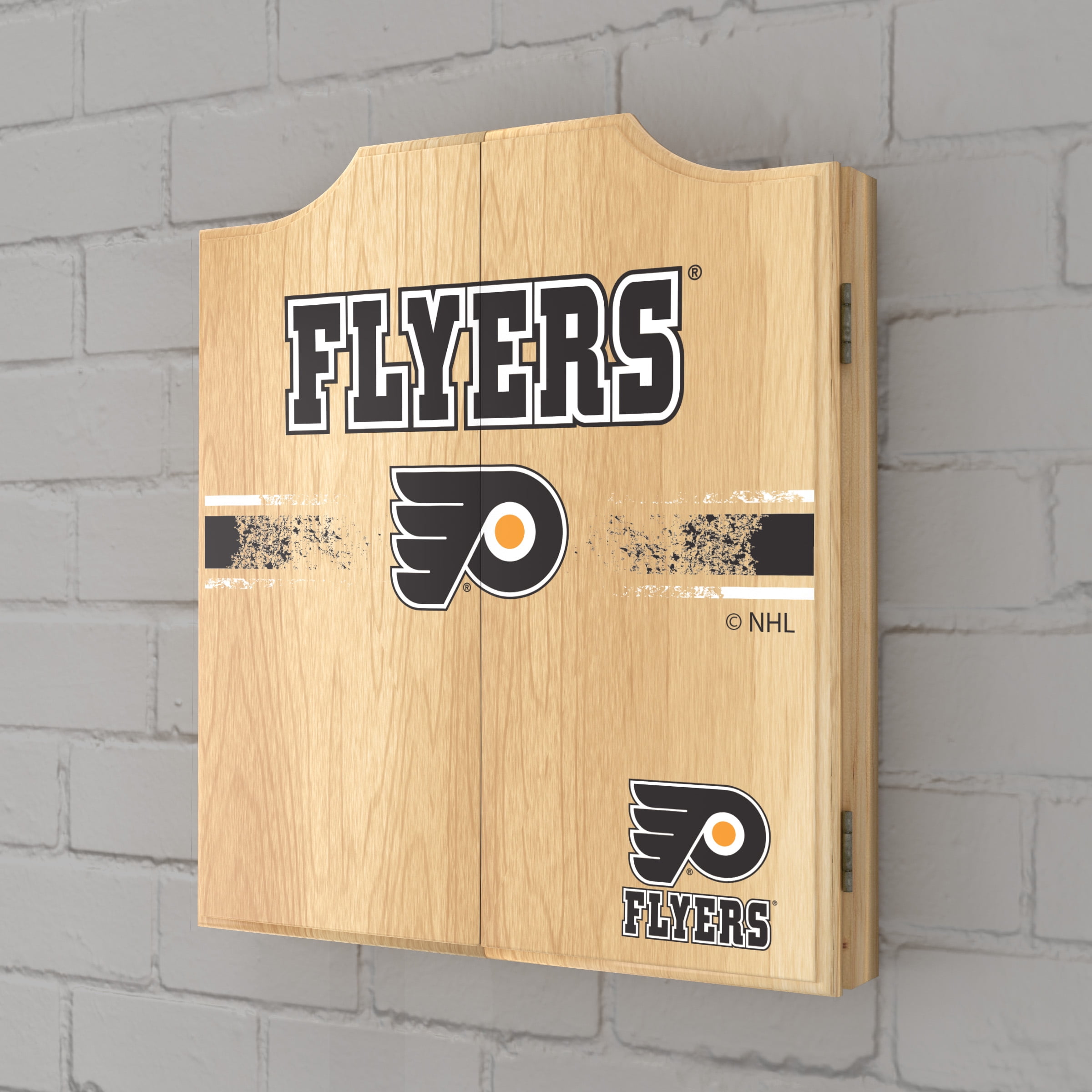 Philadelphia Flyers Logo Dart Board Cabinet Set with 6 Steel Tip Darts