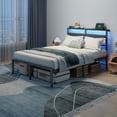 thumbnail image 3 of Satifur Full Size Bed Frame with Upholstered Headboard & Shelf, LED Lights & USB Charging Station, Metal Black, 3 of 10