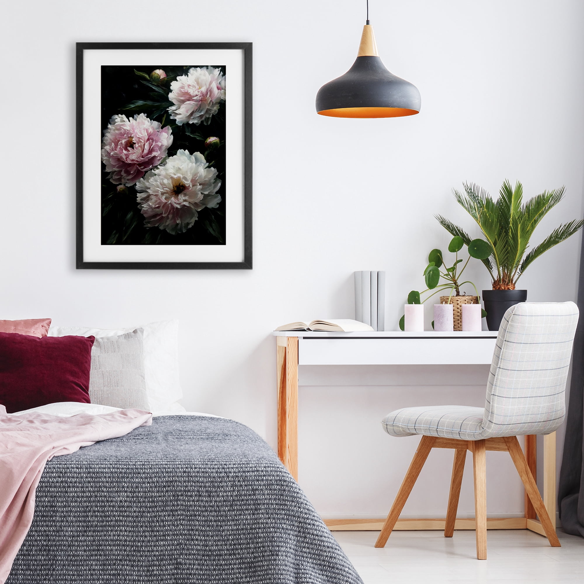 Stupell Industries Soft Pink Peony Garden Black Framed Print Under Glass, design by Petal Prints Design