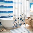 thumbnail image 5 of No Hook Shower Curtain, Navy Blue Spring Floral Shower Curtains for Bathroom with See Through Top Window, Elegant Pastoral Flowers Watercolor Waterproof & Washable Bath Curtain Stand Up Stall 36"x72", 5 of 9