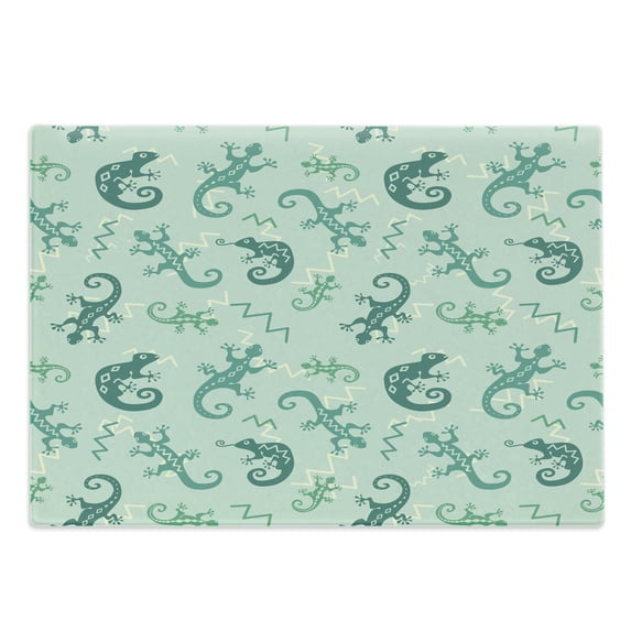 Reptile Cutting Board, Exotic Lizards Chameleons Leaping Illustration Nature Reptiles, Decorative Tempered Glass Cutting and Serving Board, Large Size, Green Mint, by Ambesonne