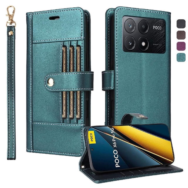 FOXDOCK Funda tipo Cartera para Xiaomi POCO X6 Pro – Cubierta de Cuero PU con Múltiples Ranuras, Bolsillo para Efectivo y Correa de Muñeca