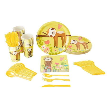 Barnyard Animals Dinnerware Disposable Dinnerware Set - Serves 24 - Cute Sloth Animal Themed Party Supplies for Kids Birthdays, Baby Showers, Includes Plastic Knives, Spoons, Forks, Paper Plates, Napkins, Cups ()
