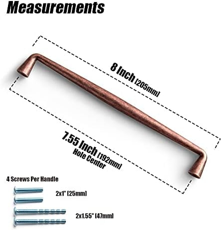 Vintage Retro Antique Copper Zinc Alloy Cabinet Handles - 7.56''(192mm) Hole Center Affordable Luxury Cabinet Pull Hardware for Bedroom, Kitchen, 6 Pack……