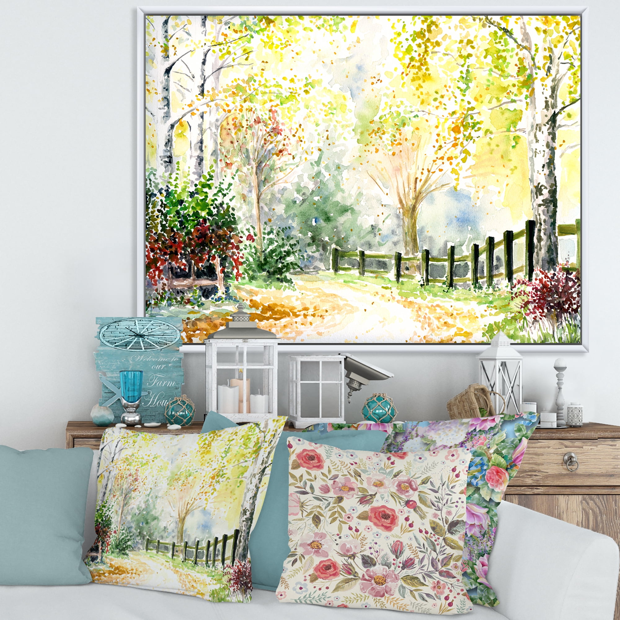 Designart 'Autumn Countryside The Afternoon Landscape' Traditional Framed Canvas Wall Art Print