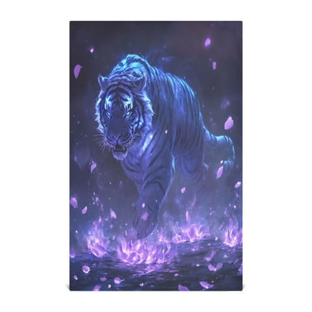 

WOBOGO Giant Tiger Purple Pattern Kitchen Towel 4 Piece Large Cotton Dishcloth Premium Absorbency Set with Hanging Loop