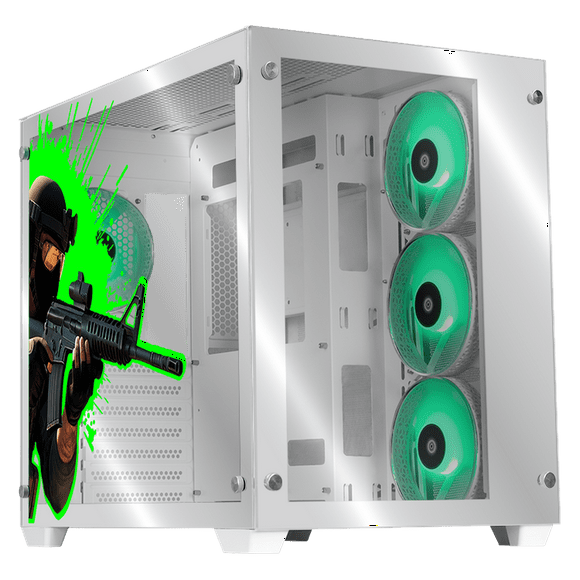 Gabinete Gamer Xtreme PC Gaming Counter Strike Edition Media Torre ATX 4 Fan Cristal Templado RGB Blanco