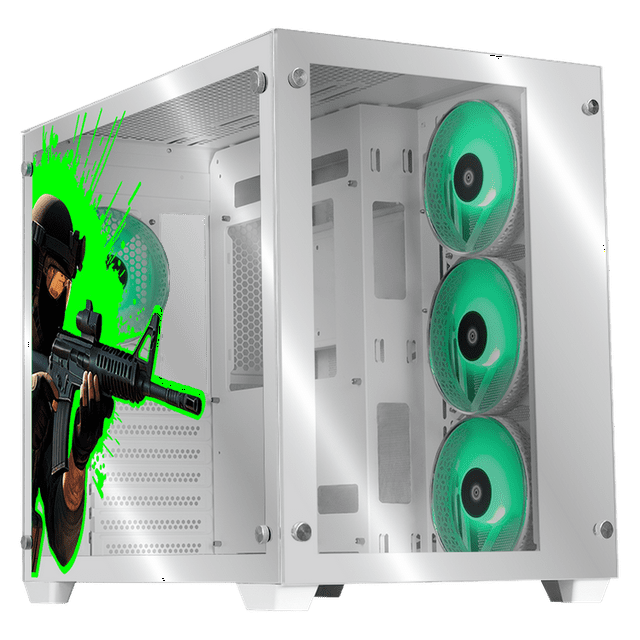 Gabinete Gamer Xtreme PC Gaming Counter Strike Edition Media Torre ATX 4 Fan Cristal Templado RGB Blanco