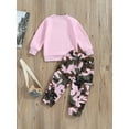 thumbnail image 4 of Bagilaanoe 2PCS Toddler Baby Girl Long Pants Set Letter Print Long Sleeve Sweatshirt Tops + Camouflage Sweatpants 1T 2T 3T 4T 5T 6T Kids Casual Sweatsuits, 4 of 8