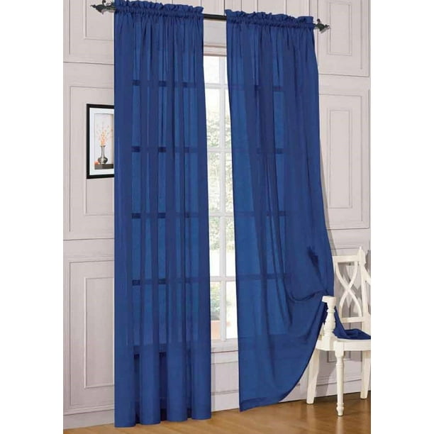 2pc Royal Blue Solid Sheer Voile Window Curtain Set, Two (2) Rod Pocket