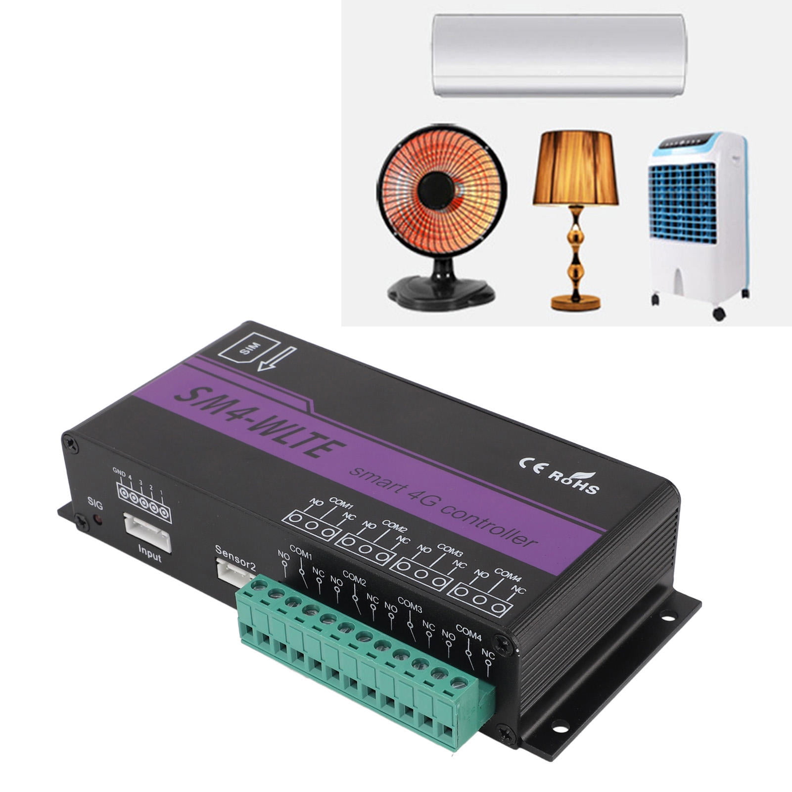 Yajisi 4-Channel 4G GSM Remote Relay Switch with Temperature/Humidity Sensors, Power‑Loss Alarm, APP/Web/SMS Control