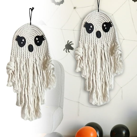 Halloween Boho Ghost Wall Hanging Decor, Handmade Woven Ghost Ornaments for Haunted House Party, Spooky Indoor & Outdoor Decorations for Porch, Front Door, Yard, Tree, and Car