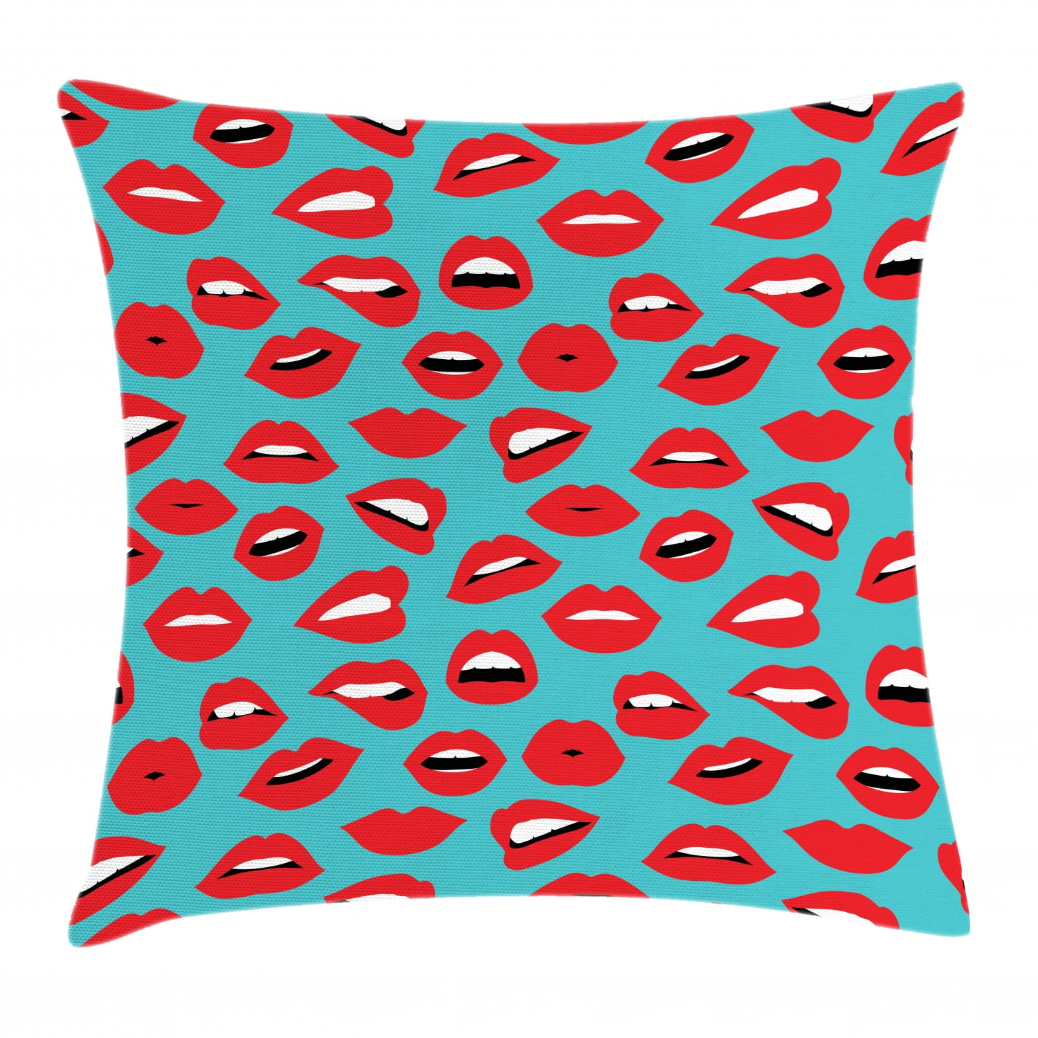 Kiss Throw Pillow Cushion Cover, Retro Woman Mouth Red Lipstick Girl