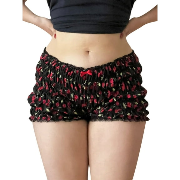 Women Y2K Shorts Bottoms Cherry Print/Solid Color Elastic Waist Short Pants Summer Fashion Casual Shorts