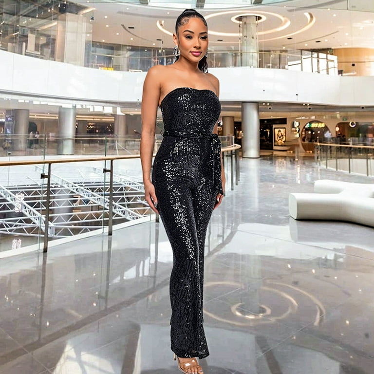 Amazon INS strapless backless streamer jumpsuit cross border hot girls Sleeveless sequin jumpsuit summer women s wholesale Walmart
