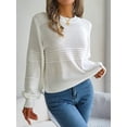 thumbnail image 2 of ZAXARRA Women's Fall Sweaters Long Sleeve Crew Neck Solid Color Pullover Casual Ribbed Knit Tops, 2 of 7