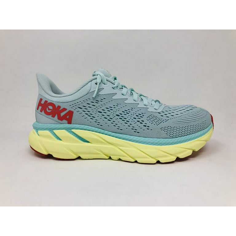HOKA Women's Clifton 7 Road Running Shoes, Morning Mist/Hot Coral, 10.5  B(M) US