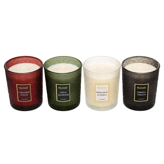Bellevue Embossed Glass Candle Fall Variety, 12 Ounce (Pack of 4)
