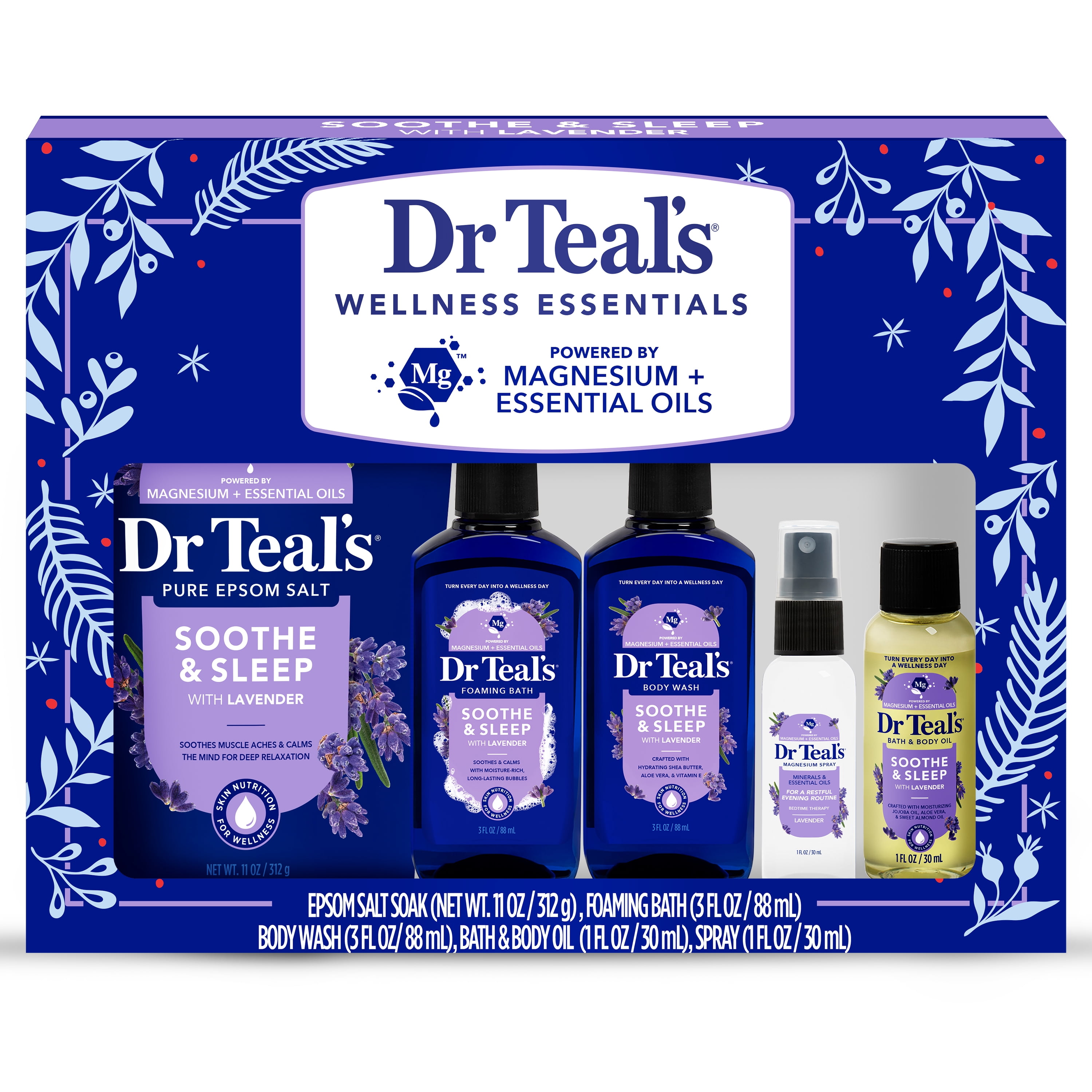 Dr Teal's Wellness Essentials Soothe & Sleep with Lavender Bath & Body Gift Set, 5 Piece