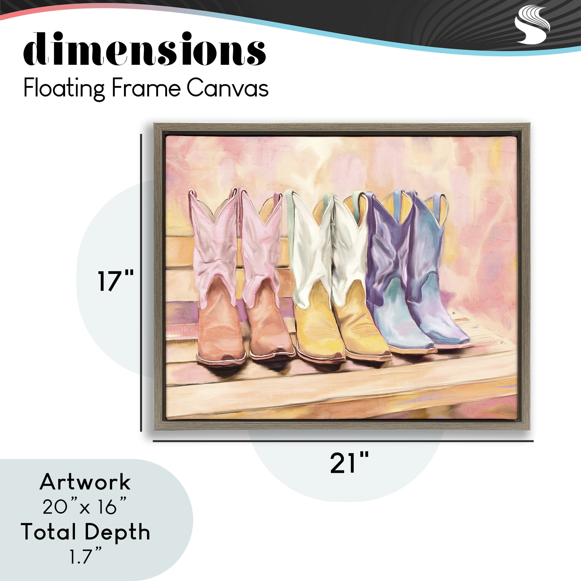 Painted Boots Trio Brown Framed Floater Canvas Wall Art, design by Kim Allen