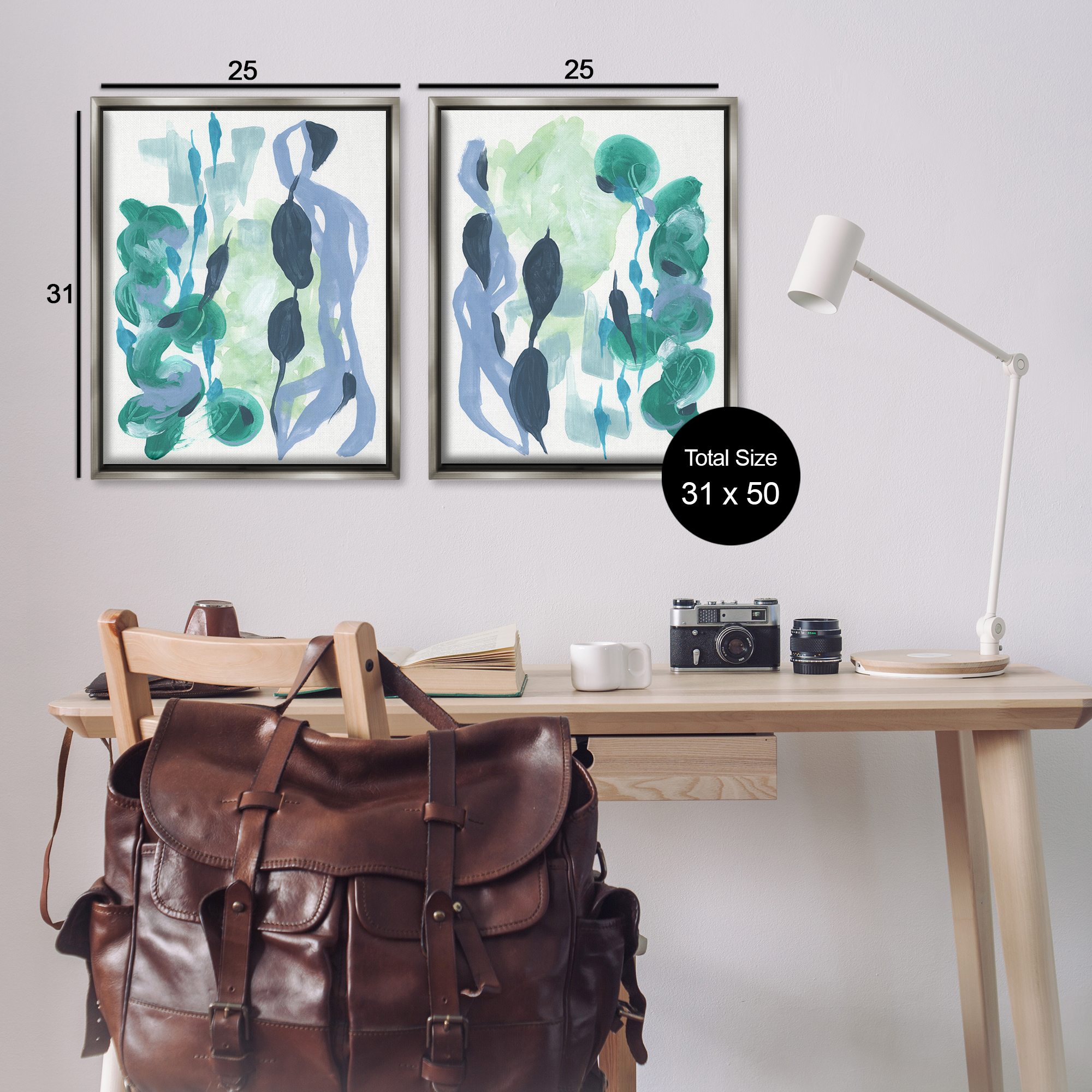 Stupell Industries Fluid Wavy Shapes Abstract Painting Gray Floater Framed Canvas Art Print Wall Art, 31 x 25, Set of 2